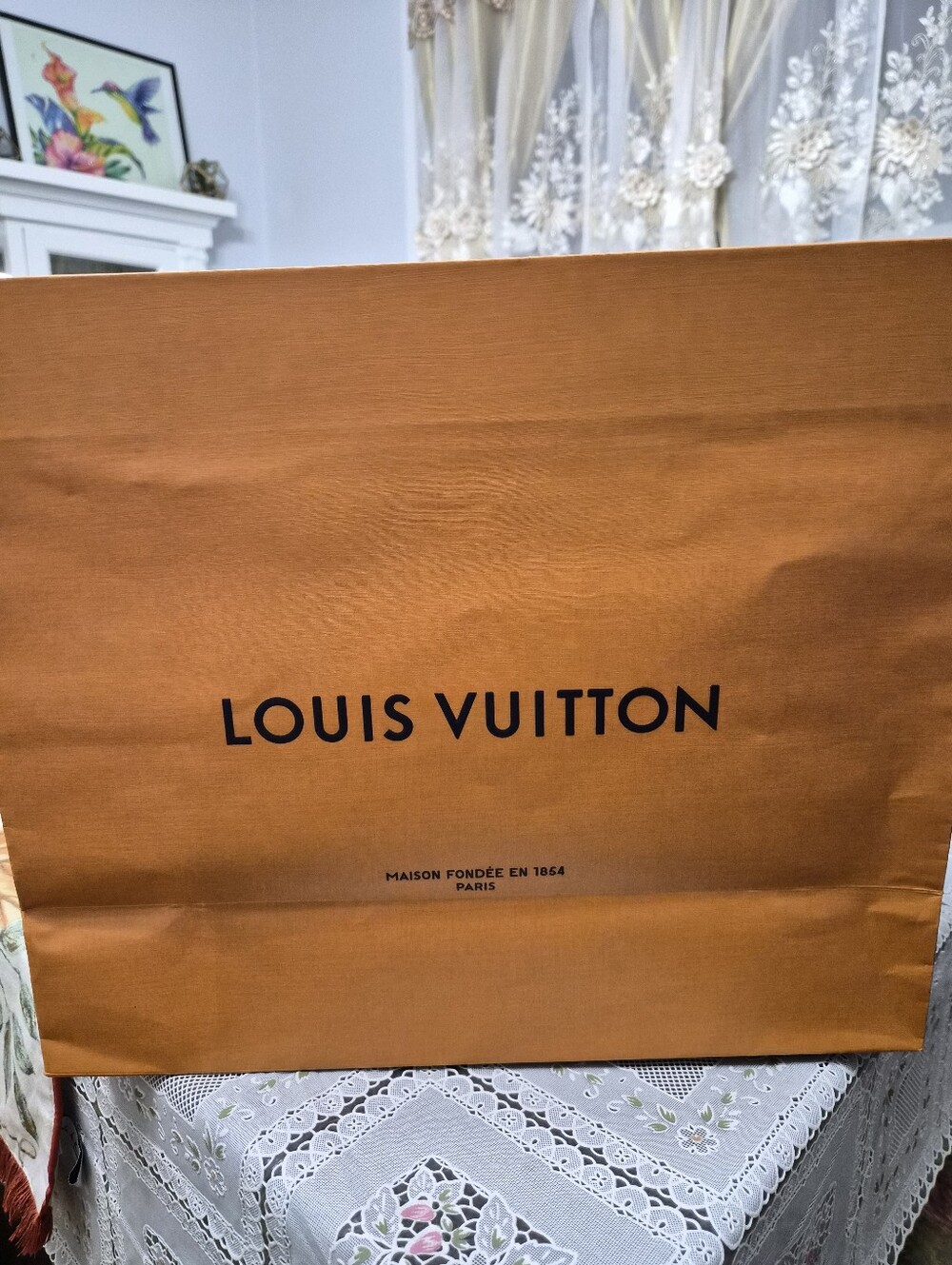 Louis Vuitton Orange Shopping Tote with Blue Handles